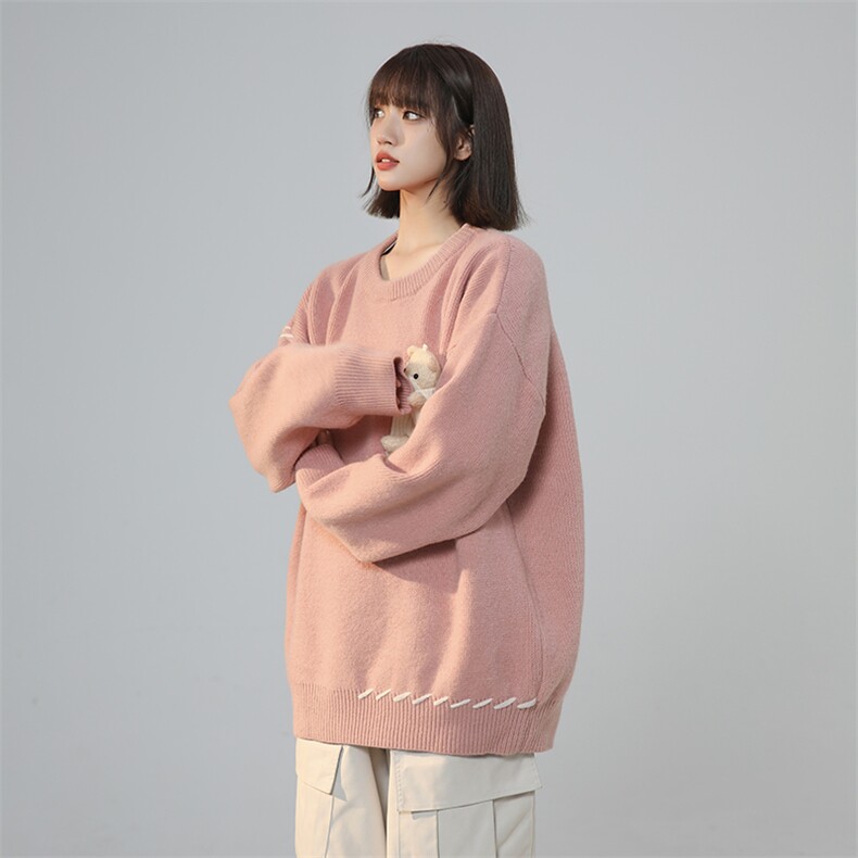 可爱小熊毛衣男女秋冬ins小众奶系百搭情侣XZ225-3-MY05-P80控108,针织衫/毛衣,星座225-3