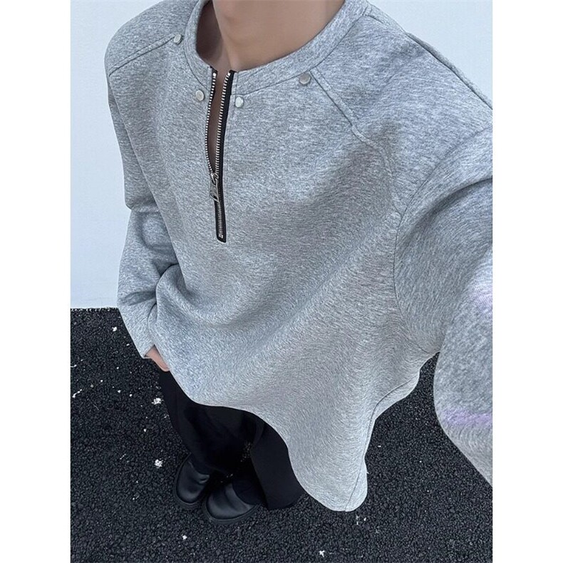 半拉链垫肩卫衣男春夏季美式潮牌高级感铆钉解构宽松情侣长袖外套，男装卫衣，星座1008