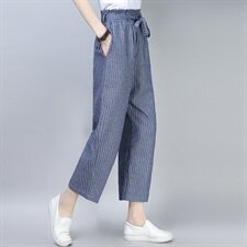 牛仔宽松休闲个性纯色简约都市竖条九分裤2025年夏季直筒裤子棉，女装休闲裤，风姿绰
