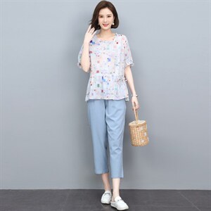 休闲时尚棉麻套装夏女装2025新款太洋气减龄妈妈小个子两件套图片