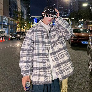 格子男春秋款ins港风炸街毛呢外套韩版潮流男呢子大衣 W1913-P72图片
