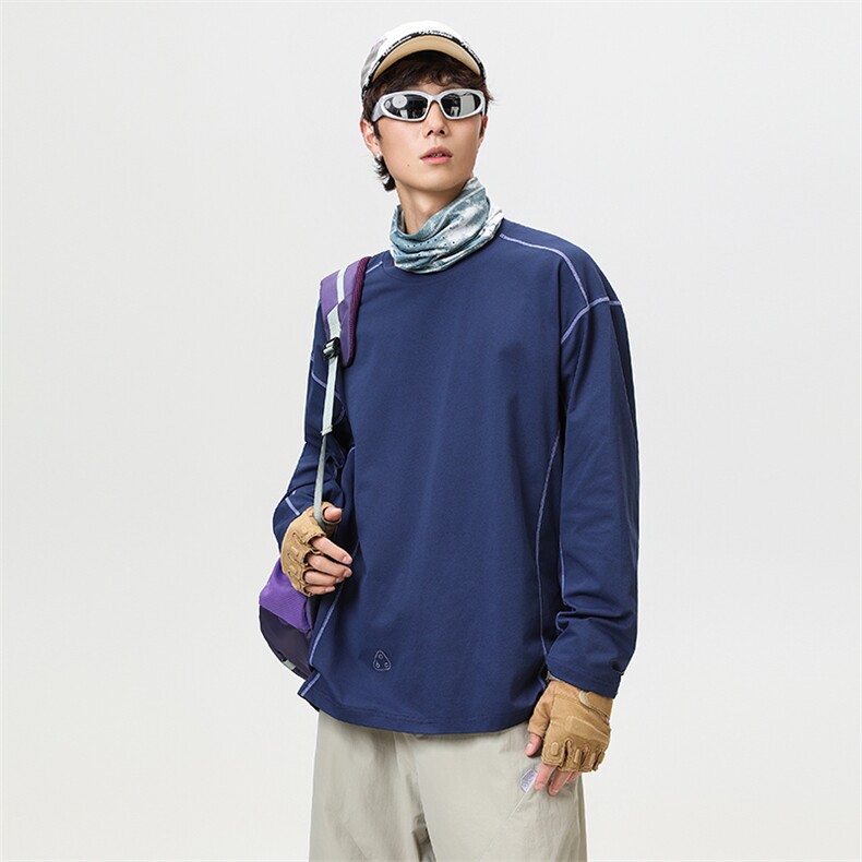 TN103-P35 新款港风休闲圆领长袖T恤男t恤男图片