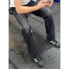 斜切牛仔裤男款秋季cleanfit显瘦弯刀裤子修身微喇裤NZX210，男装牛仔裤，星座516A