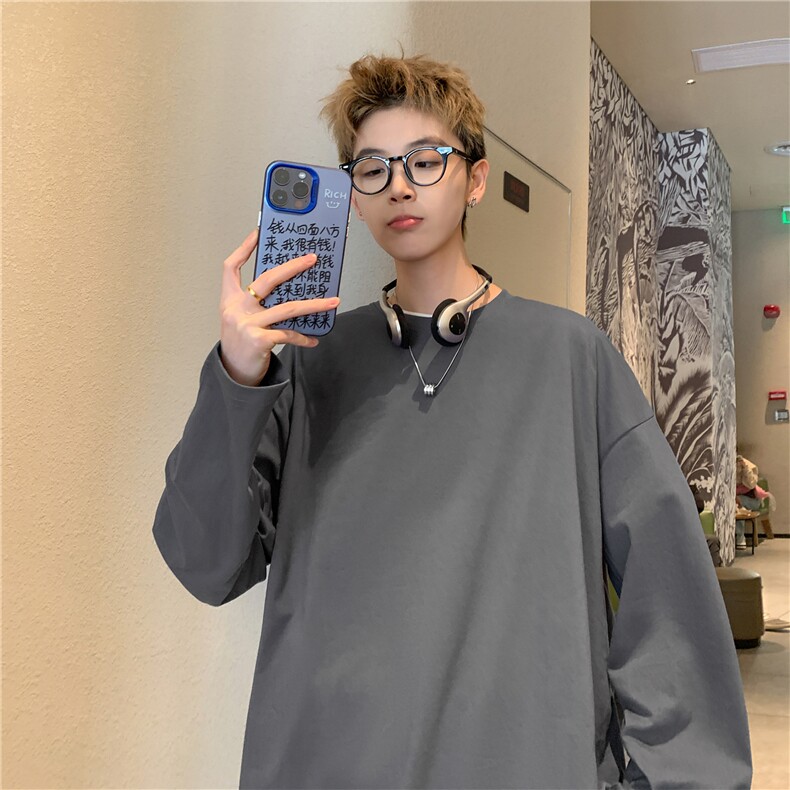 抖音供货2025春装新款纯色长袖T恤打底衫A158-CX888-P16特价,男装T恤,电商A158