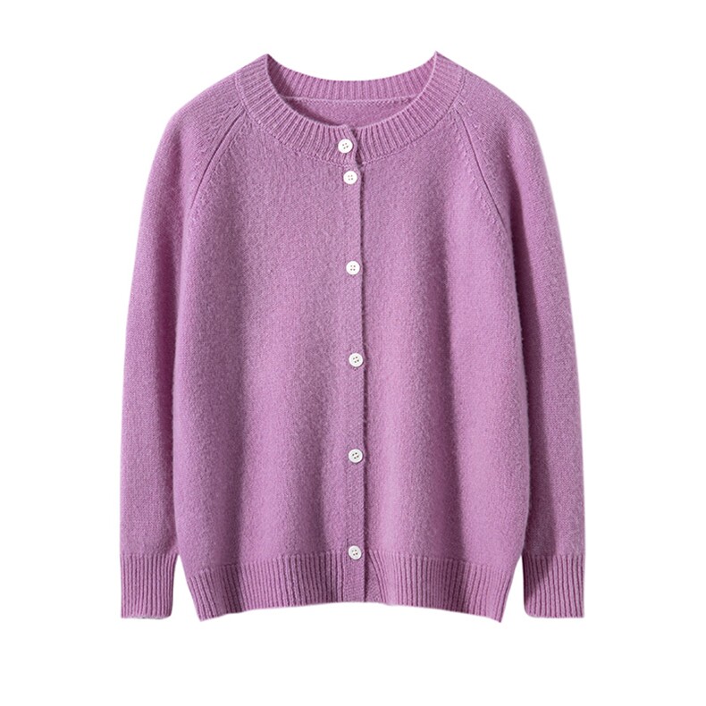 时尚儿童七针双扣开衫柔软舒适羊毛毛衣甜美紫色设计春秋，童装毛衣，宏杨羊绒