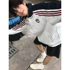 JY390-P45美式条纹撞色拼接立领开衫卫衣，男装卫衣，星座1501-3