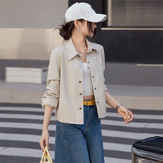 BAO海宁春季薄款皮衣外套女短款年轻时尚百搭仿绵羊皮皮夹克潮，女装皮衣，江南女神