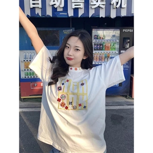 万针全刺绣工艺抖音得物高品质260克重磅纯棉双纱美式高街短袖T恤图片