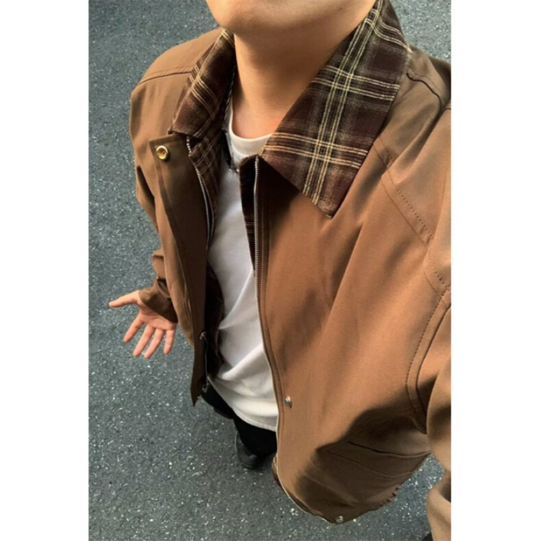 棕色假两件外套男春季巴恩风哈灵顿穿搭休闲翻领夹克JY15,男装夹克,星座1116A（原606A-3）