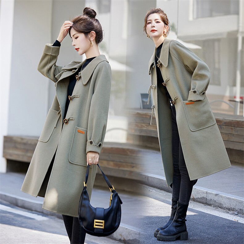 现货2023年秋冬季新款女装时尚气质双面羊毛大衣女，女装双面呢大衣，关键词