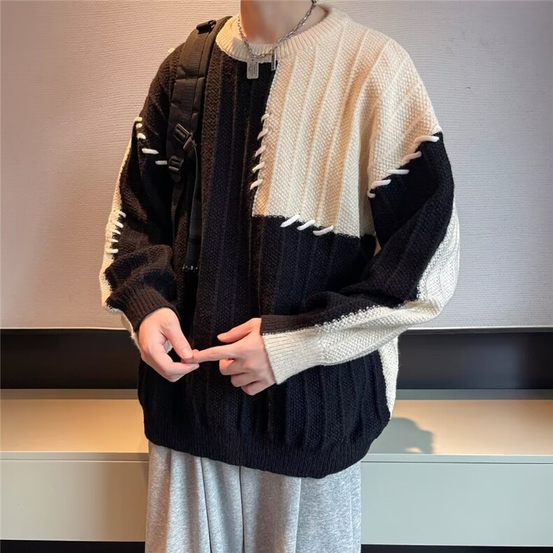 青少年常规冬季复古针织衫潮流宽松套头圆领外套长袖休闲宽松型,男装针织衫/毛衣,星座1013