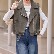 早春新款设计感皮前马甲外套女2024年韩版街头机车夹克小个子马夹，女装皮衣，潮流依族