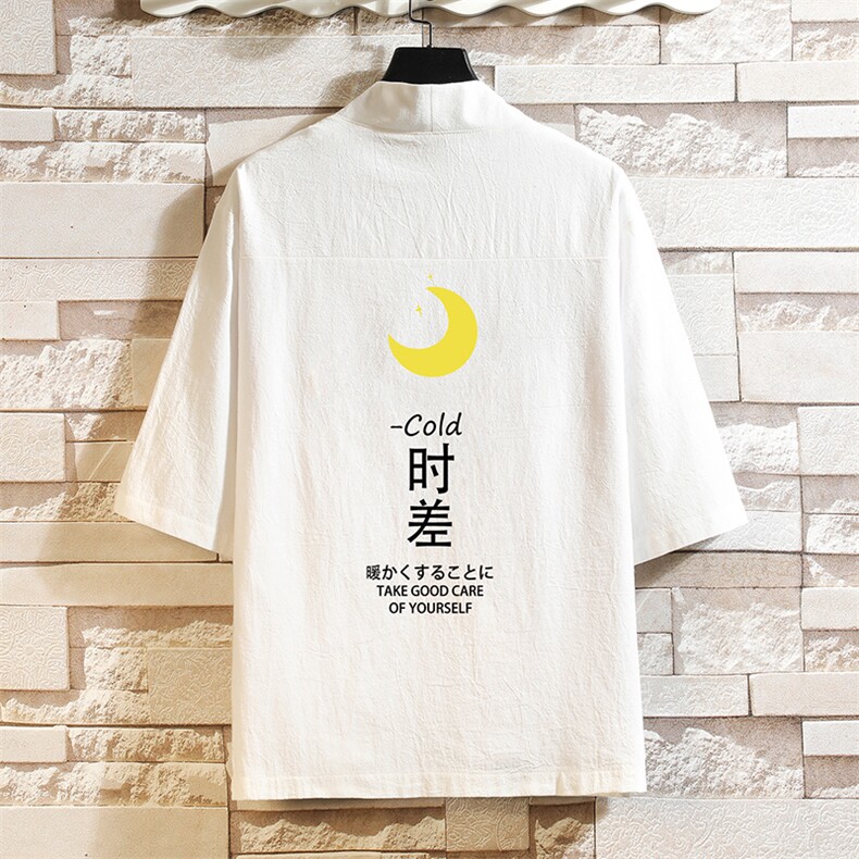 HF59047-P40风汉服男开衫外套七分袖道袍砖墙挂拍,男装民族服装,电商A040A