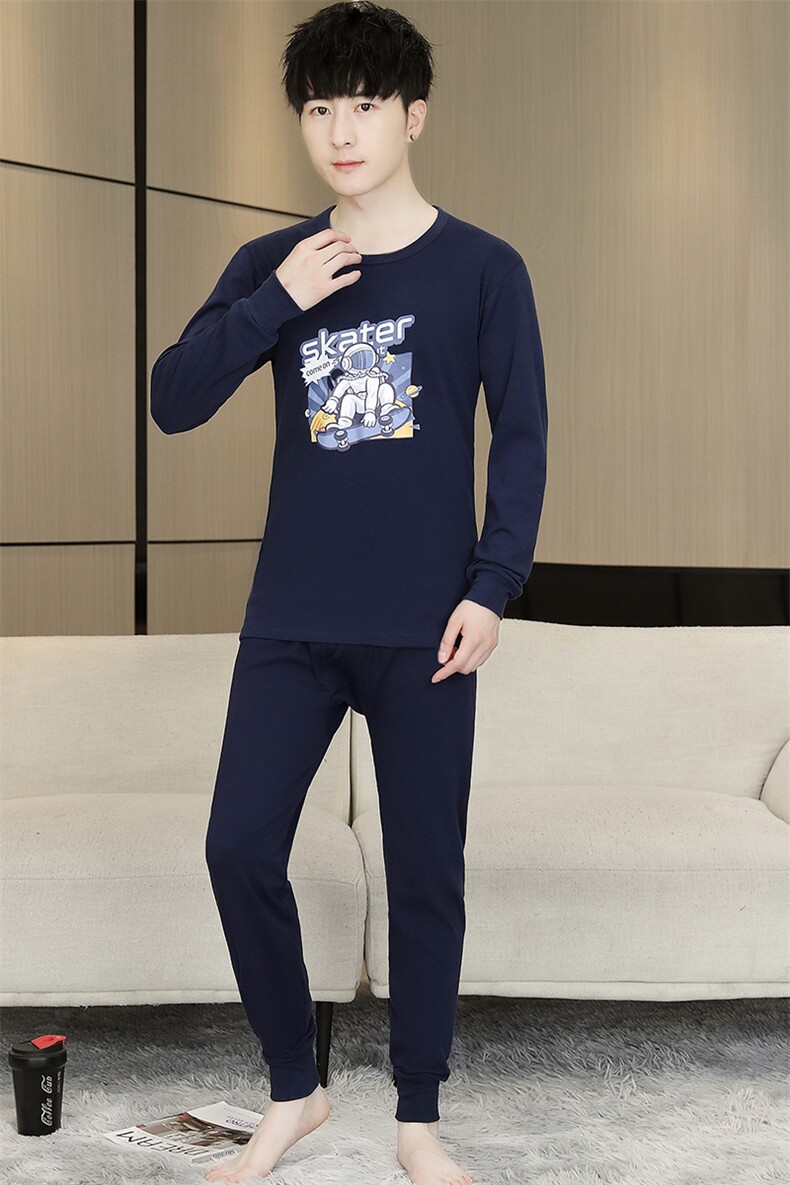 全棉男士秋衣秋裤薄款保暖内衣纯棉毛衫套装310B-3-2301-P42,男装休闲套装,星座310B-3