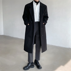 中长款毛呢大衣男202新款春秋季棉外套高级感英伦风衣JK0252-P98图片