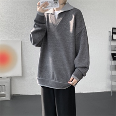 MY615-P60秋冬假两件翻领毛衣外套男慵懒风宽松针织衫，男装针织衫/毛衣，电商A058-1（原电商C417）