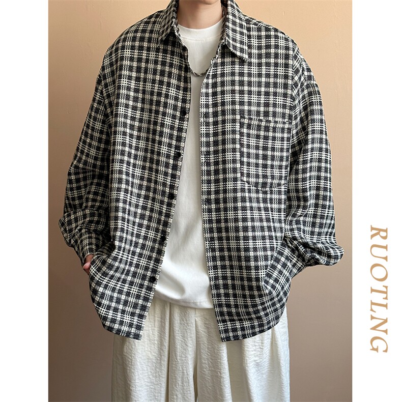 现货-小格子潮牌衬衫外套男百搭青少年衬衣-AC23098特批P58,男装衬衫,电商A351