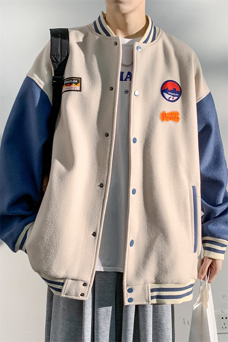 2025冬款拼接呢料boy港风贴布标棒球服加棉加厚棉服J67201-P105,男装夹克,电商A001