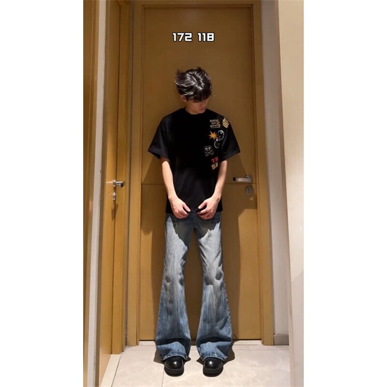 冰丝微喇西裤垂坠感高级感痞帅美式裤子男款夏直筒弯刀黑色休闲裤,男装T恤,星座1007（原301D）