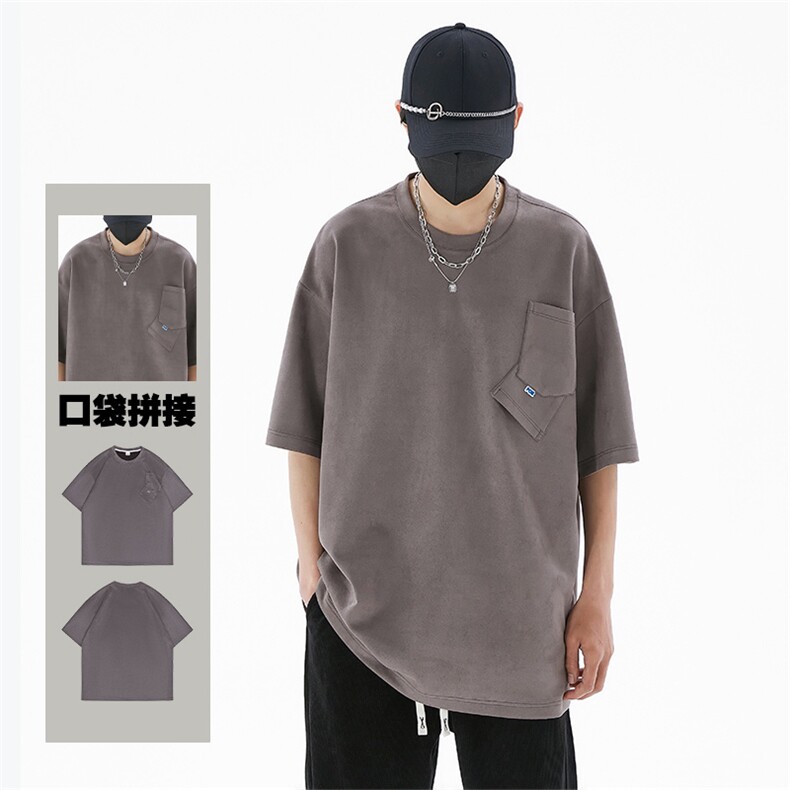 多色 240克麂皮绒短袖T恤大码宽松重磅刺绣男T 109-1-T23610-P28图片
