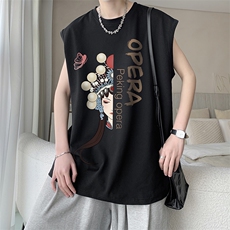 京剧脸谱纯棉汗背心男士大码宽松汗衫男无袖t恤男BX25161-P25，男装T恤，电商A040
