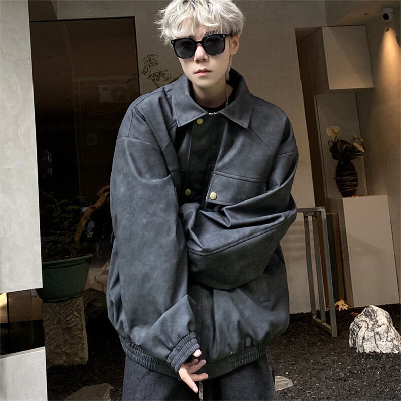美式复古皮衣外套男春秋季潮牌痞帅宽松PU皮夹克J2516P95控128,男装夹克,电商A157