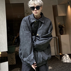 美式复古皮衣外套男春秋季潮牌痞帅宽松PU皮夹克J2516P95控128，男装夹克，电商A157