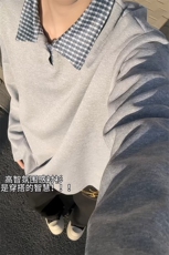 春秋男士卫衣美式格子翻领运动上衣男女潮牌秋季外套Polo衫，男装Polo衫，电商B319