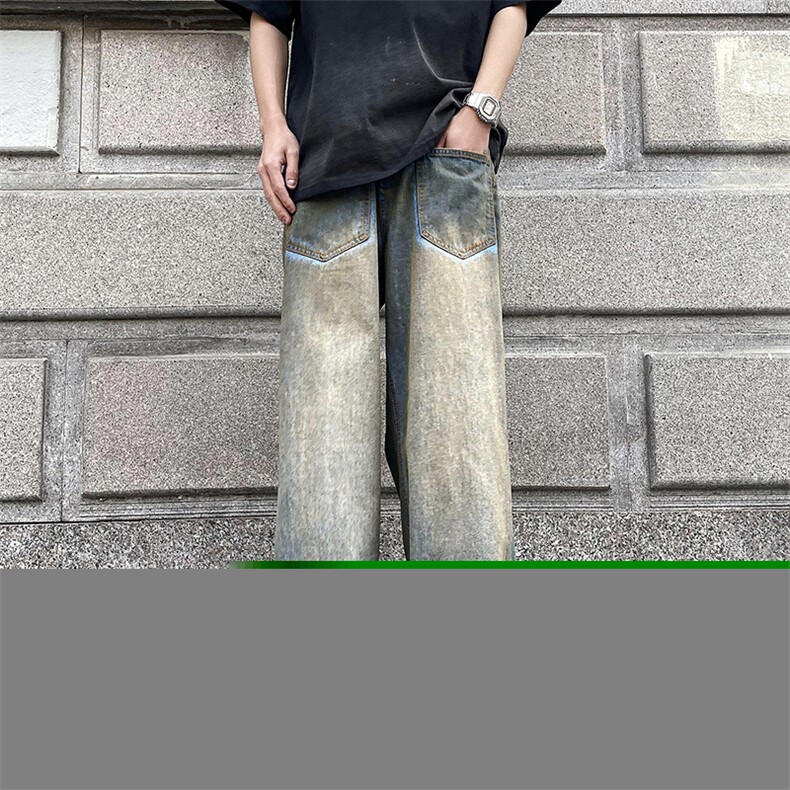 夏季潮牌直筒阔腿长裤2024新款水洗复古牛仔裤男现货K7805-P50,男装牛仔裤,星座512-3