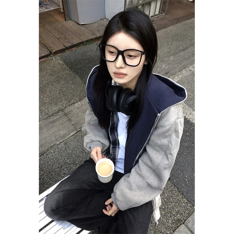 抖音得物高品质二开26春装美式重磅宽松结构双面连帽卫衣外套W68,女装短外套,电商A486