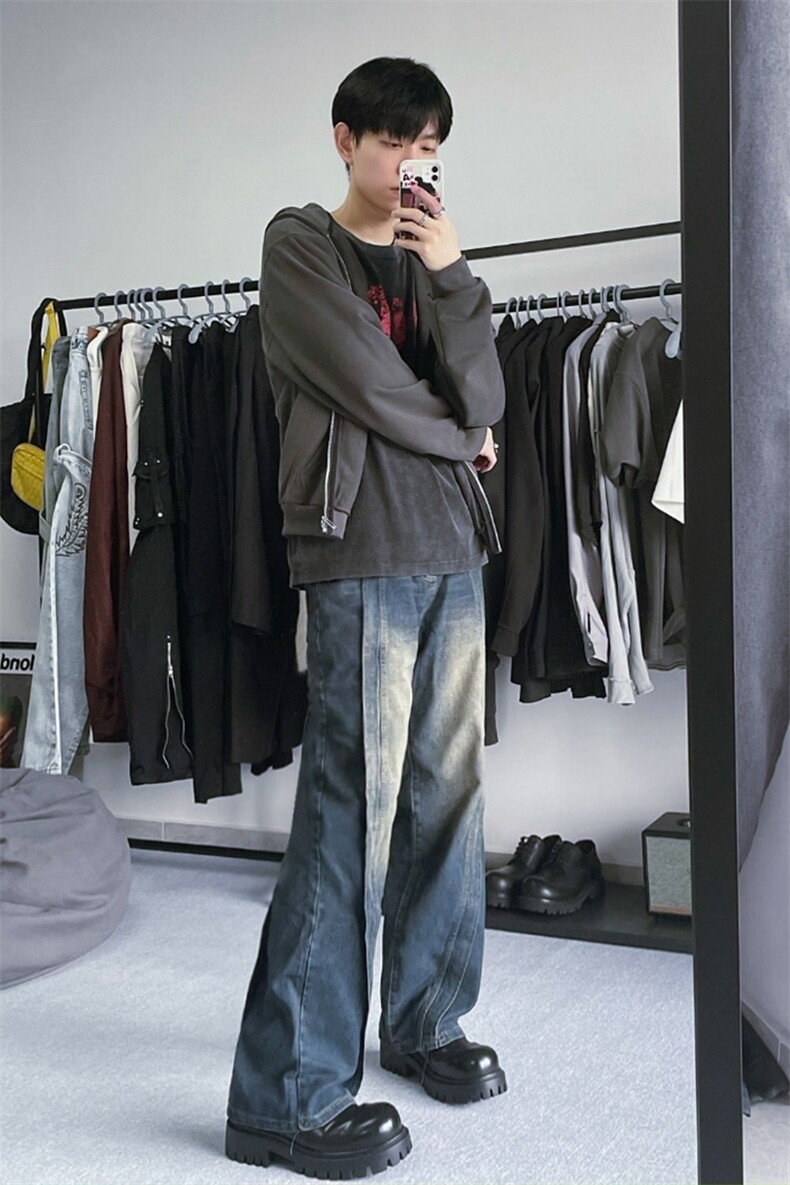B221美式ins高街暗黑小众宽松牛仔裤LK23134-P65控88,男装牛仔裤,电商B221