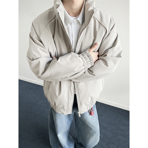 现货美式高街休闲夹克冬季三防立领纯色户外工装加厚棉服外套