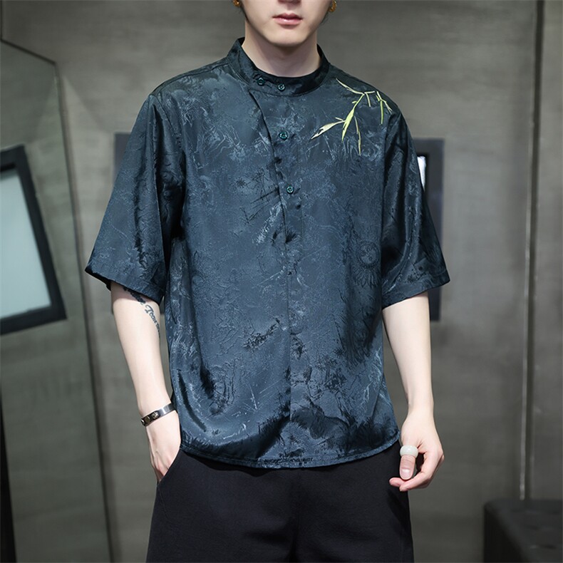 新中式立领风潮T恤短袖民族服饰刺绣汉服时尚唐装T2415-P55,男装T恤,电商A227
