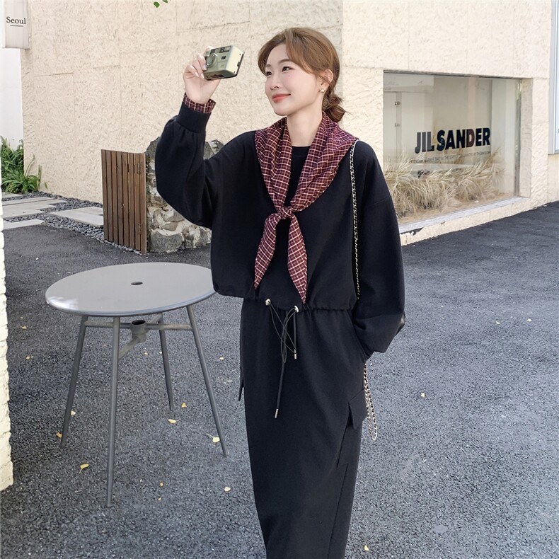 韩版学院风休闲套装女2025秋季新款设计感气质卫衣半身裙两件套,女装套装/套裙,2C098