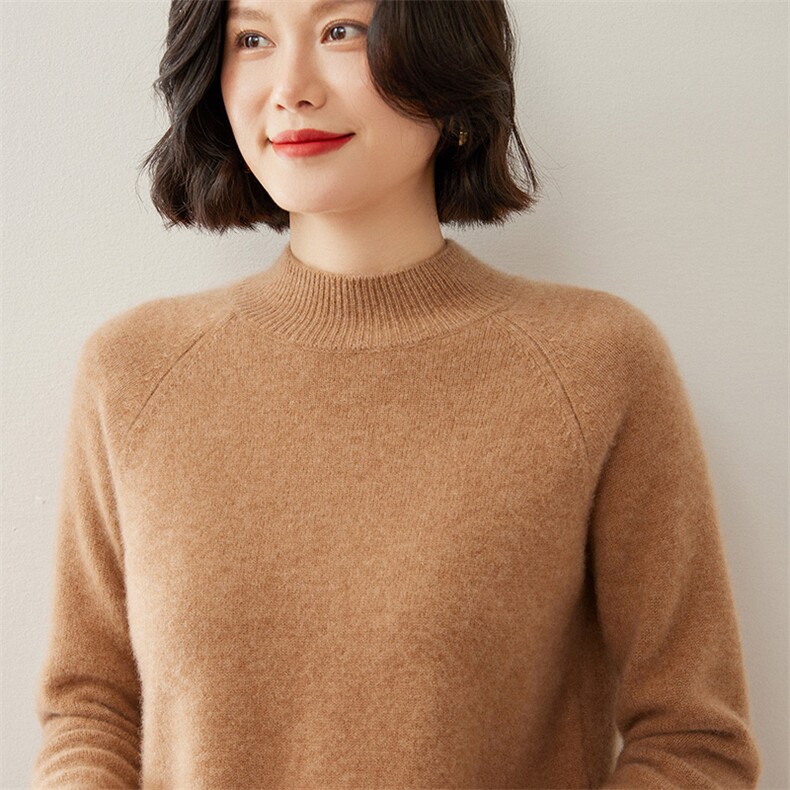 半高领双股加厚羊绒衫女宽松套头羊毛衫秋冬打底针织短款纯色毛衣图片