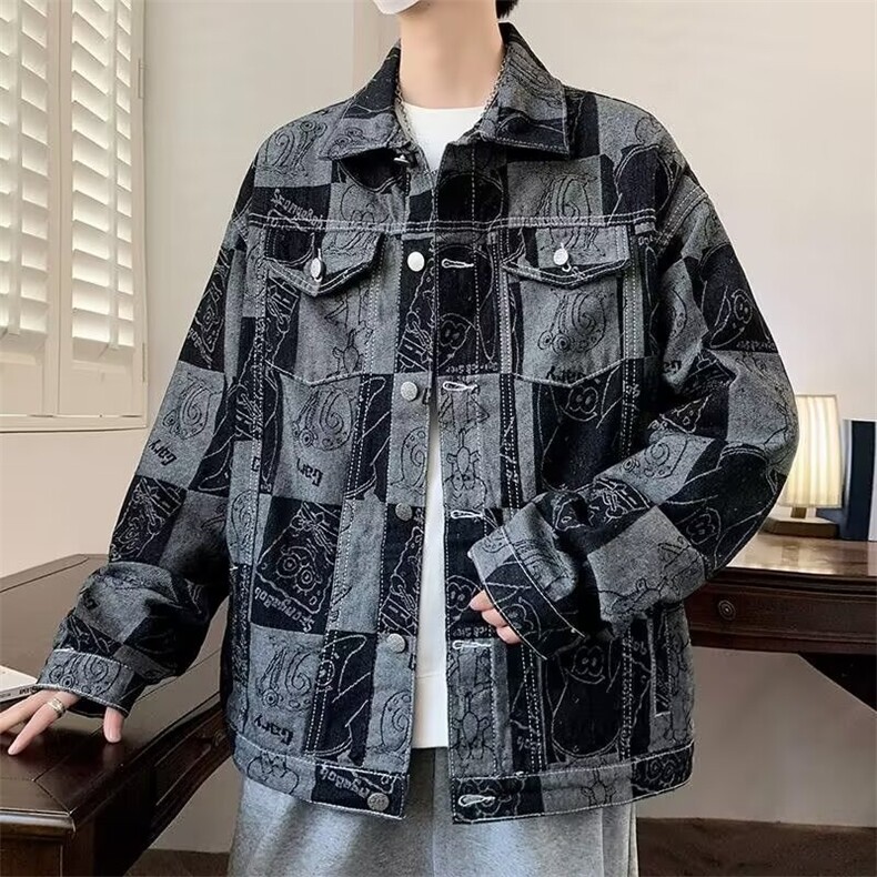 港风牛仔外套男士春夏外套印花新款宽松休闲百搭牛仔衣服男装外套,男装工装外套,星座218-1（原230）