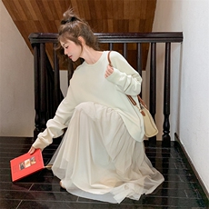 韩系休闲假两件卫衣连衣裙女春2025新款设计感超好看不规则长裙子，女装连衣裙，2C037