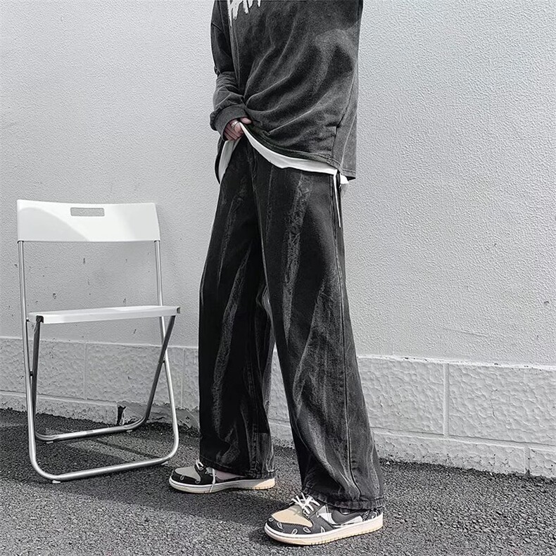 扎染牛仔裤男直筒宽松阔腿韩版潮流高街ins长裤N0417-P40加绒50,男装牛仔裤,星座1008-2