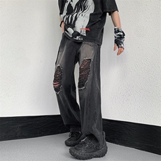 2023美式ins高街暗黑小众破洞牛仔裤313A-1-NZ031-P55控68，男装牛仔裤，星座808A-1