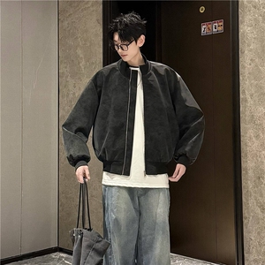 网图扎染脏脏美式复古立领PU皮夹克上衣外套JK918-特P65