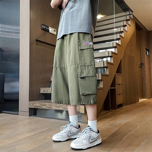 得物品质夏男短裤工装大口袋字母刺绣七分短裤D026 P50图片
