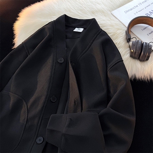 8XL-M羊羔绒开衫卫衣外套男秋冬季V领加绒加厚长袖上衣服KS001P58