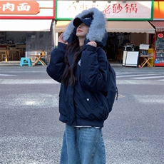 A564-P108连帽毛领派克羽绒棉服保暖冬季男女同款明星，男装棉衣，星座911