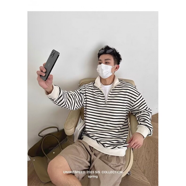 男条纹POLO衫卫衣新款休闲翻领时尚上衣帅气打底衫513AWY2374P37,男装Polo衫,星座513A