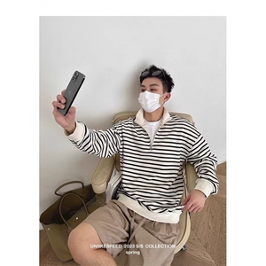 男条纹POLO衫卫衣新款休闲翻领时尚上衣帅气打底衫513AWY2374P37图片
