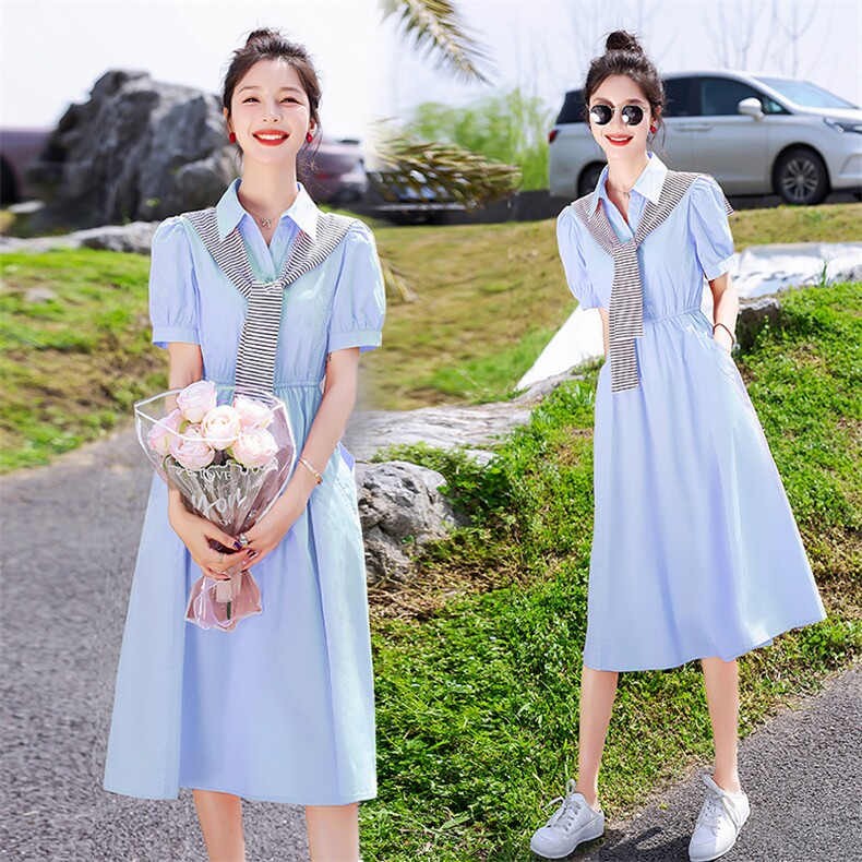衬衫连衣裙2025夏新款小个子洋气时尚休闲显瘦甜酷条纹披肩裙,女装连衣裙,贵人树