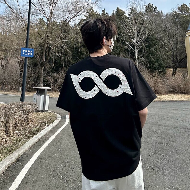 万针全刺绣工艺抖音得物高品质260克重磅纯棉双纱美式高街短袖T恤,男装T恤,电商A486