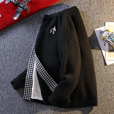 MY7275-P70小狗刺绣针织衫男慵懒风针织长袖开衫毛衣外套，男装针织衫/毛衣，电商A320