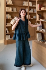 现货2025夏季无袖牛仔套裤C022-9120-P150-K228，女装套装/套裙，2C022