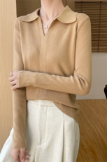 秋季新款舒适显瘦时尚百搭安迪绒POLO领针织衫，女装针织衫/毛衣，思牵羊绒